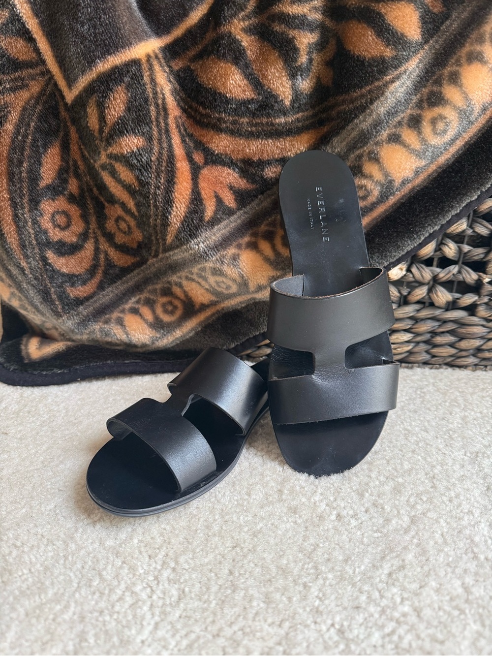 Everlane Black Double-Band Leather Slide Sandals